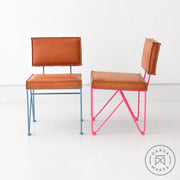 Upholstered Saddle Leather Low Slip Back Dining Chair Natural / Neon Pink Chairs