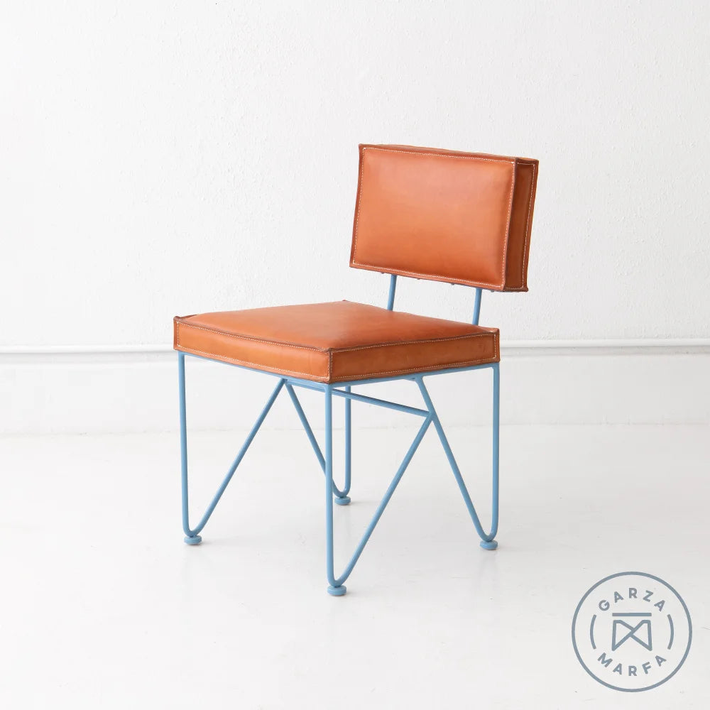 Upholstered Saddle Leather Low Slip Back Dining Chair Natural / Pastel Blue Chairs