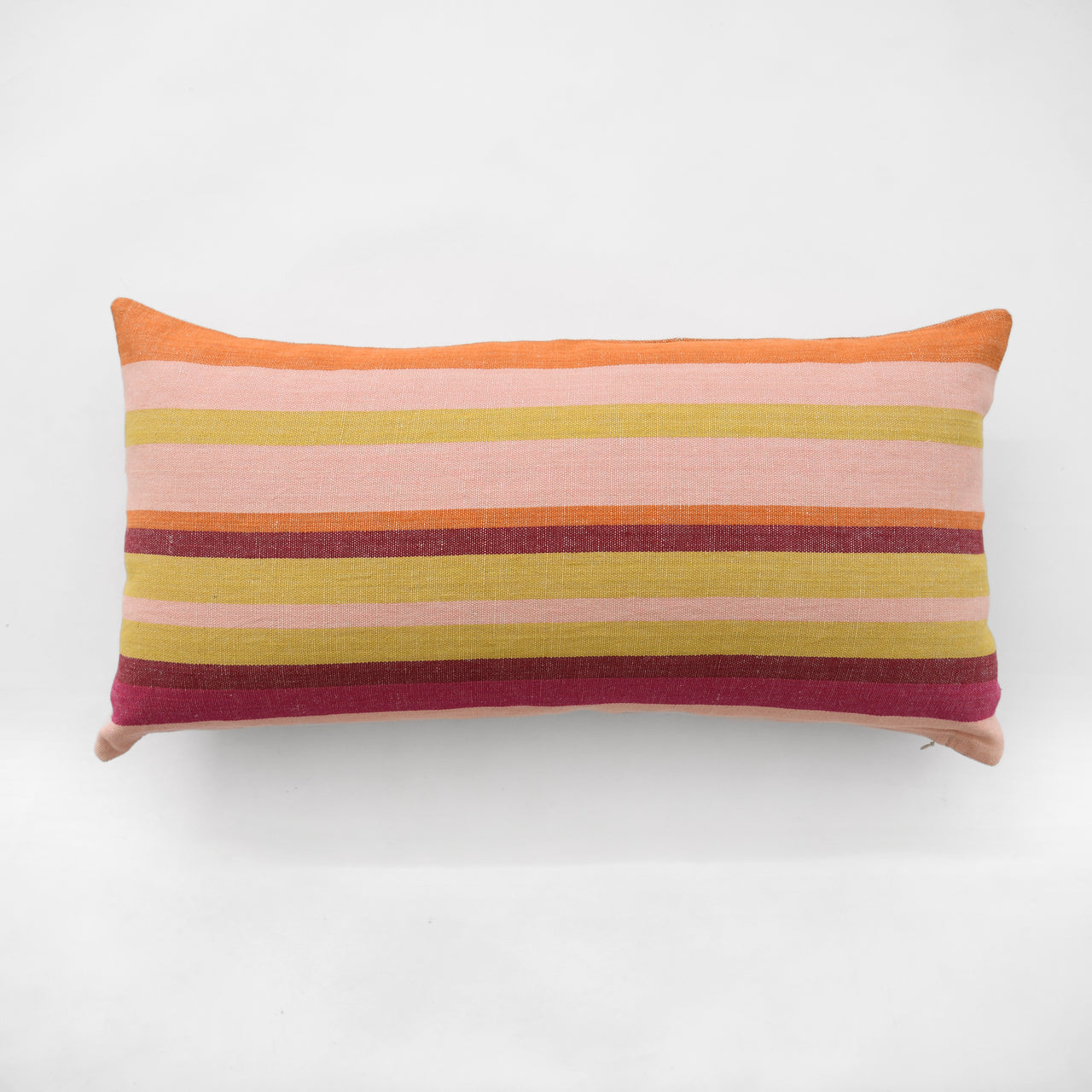 Garza Marfa Stripe Bolster Pillow - 14" x 28": Rose Burgundy