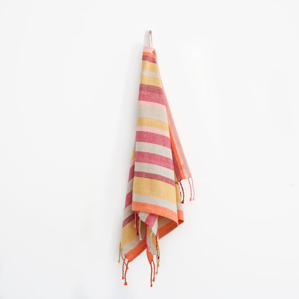 Linen / Cotton Burgundy Stripe Hand Towel