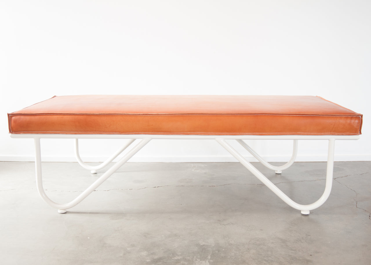 Upholstered Saddle Leather Lobby Bench