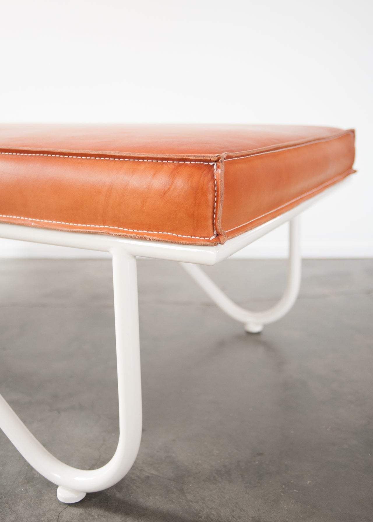Upholstered Saddle Leather Lobby Bench