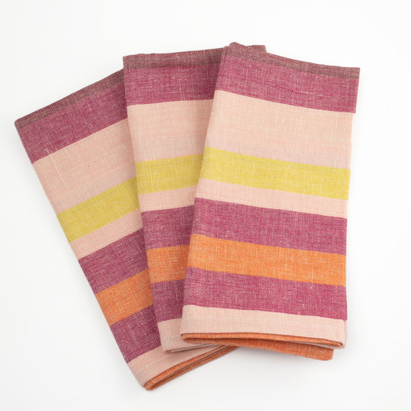 Linen / Cotton Burgundy Rose Stripe Napkins, Set of 4