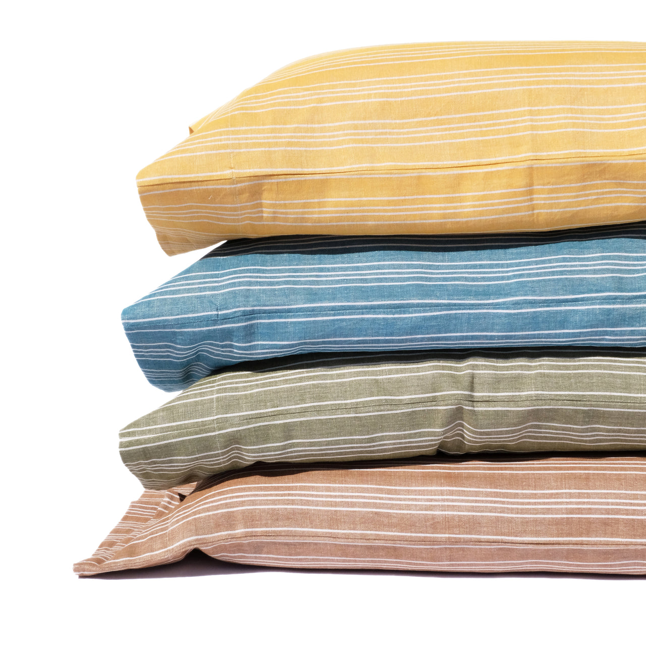 Garza Marfa Linen + Cotton 20 X 31" Pillowcase: Yellow, Teal, Olive, Coffee Striped Ticking