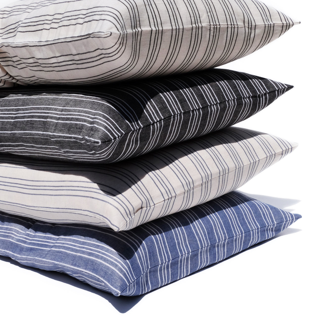 Garza Marfa Linen + Cotton 20 X 31" Pillowcase: Black-Ivory, Ivory-Black, Blue-Ivory, Ivory-Blue Striped Ticking