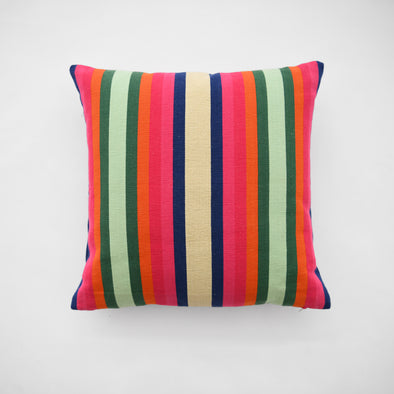 Turquoise Cotton Stripe Square Pillow 18"
