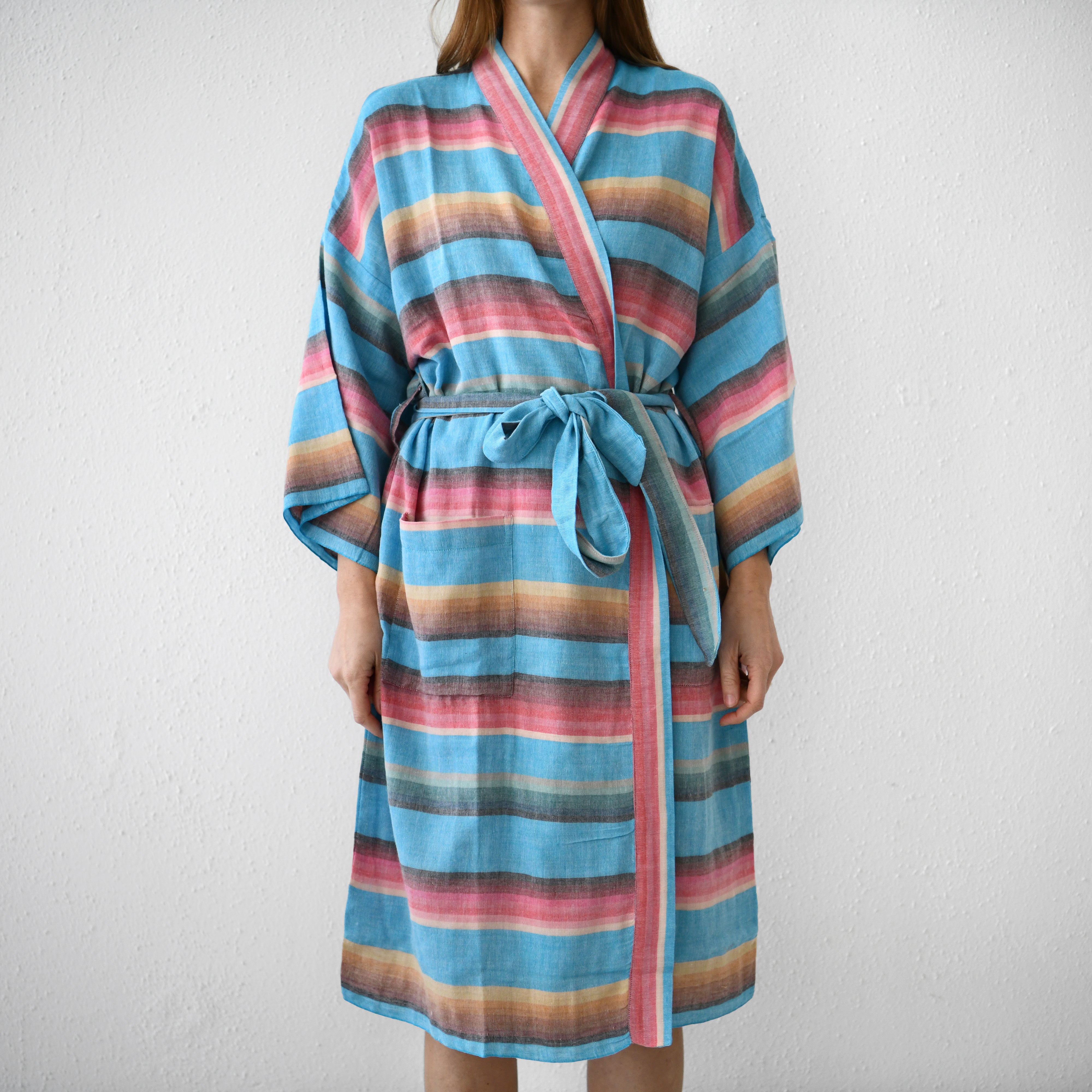 Kaftanese Cotton Gauze Robe : Turquoise Rose