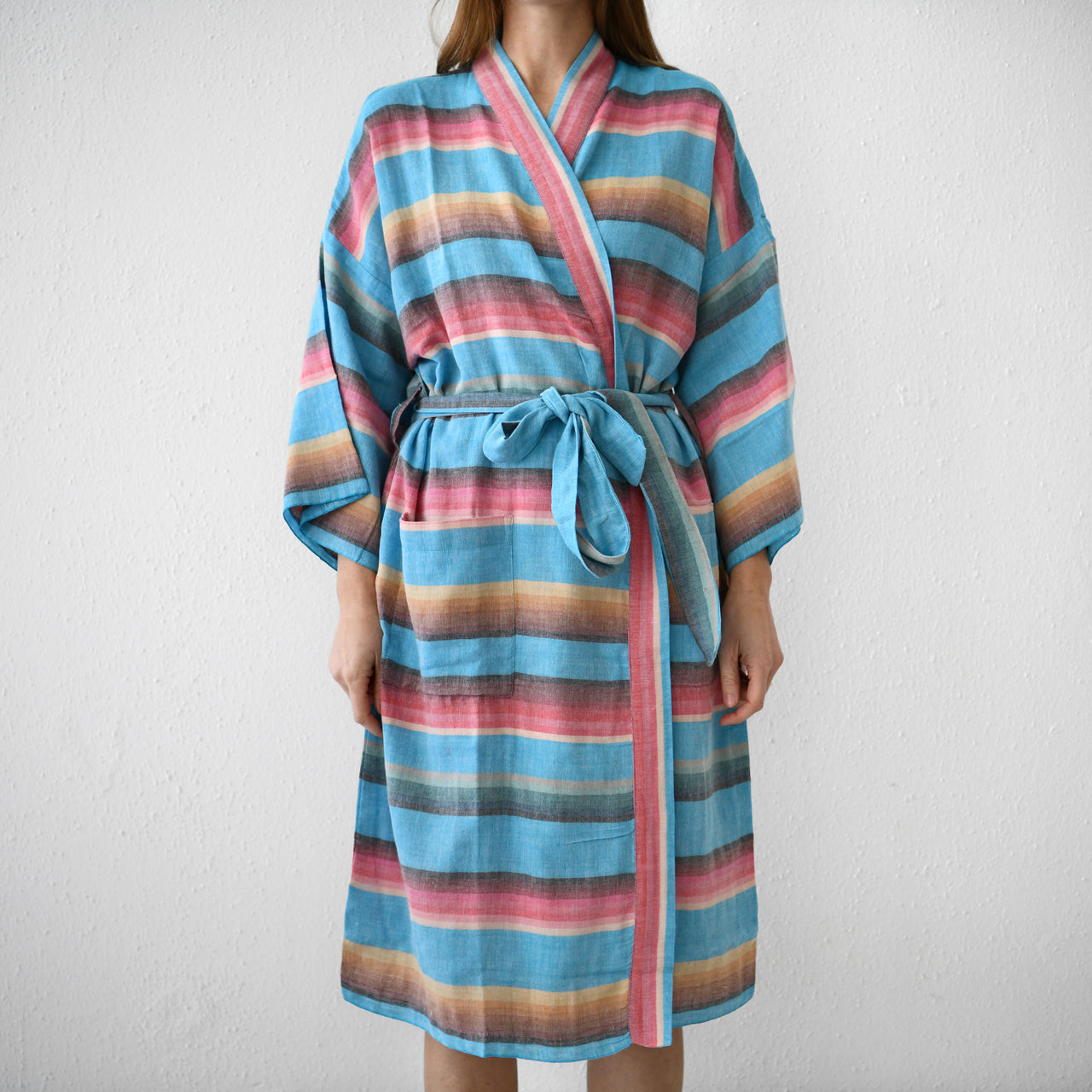 Kaftanese Cotton Gauze Robe : Turquoise Rose
