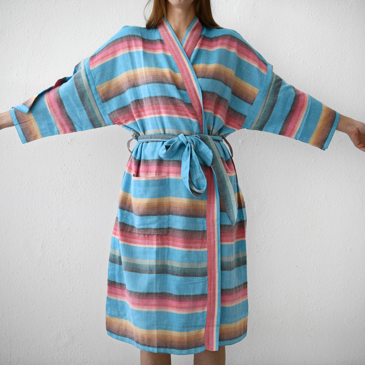 Kaftanese Cotton Gauze Robe : Turquoise Rose