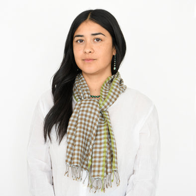 Goldfinch Cashmere Gingham Scarf - Light Blue Brown