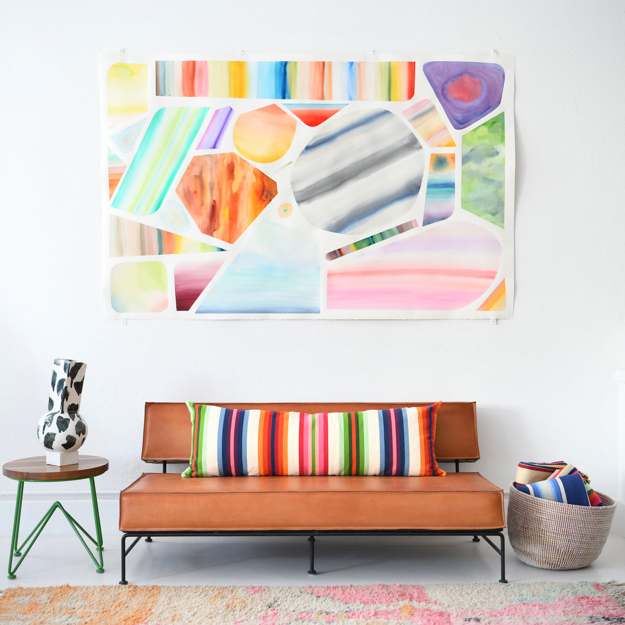 Garza Marfa Cotton Canvas 18" x 58" Bolster: Rainbow Stripe