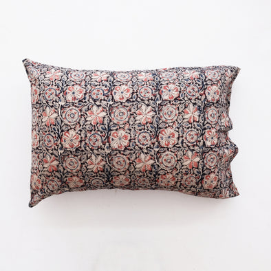 Kalamkari Pillowcase - Large Rose Charcoal Floral