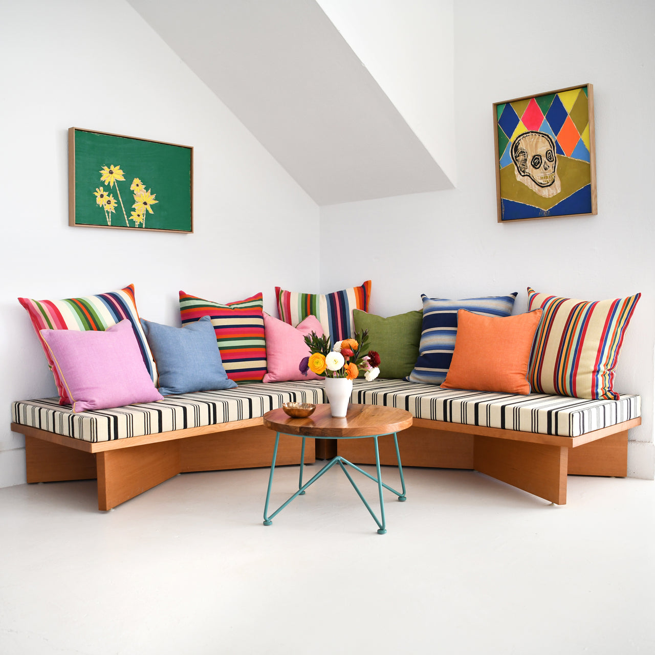 Garza Marfa Cotton Canvas Square Pillow 26"x 26": Rainbow Stripe