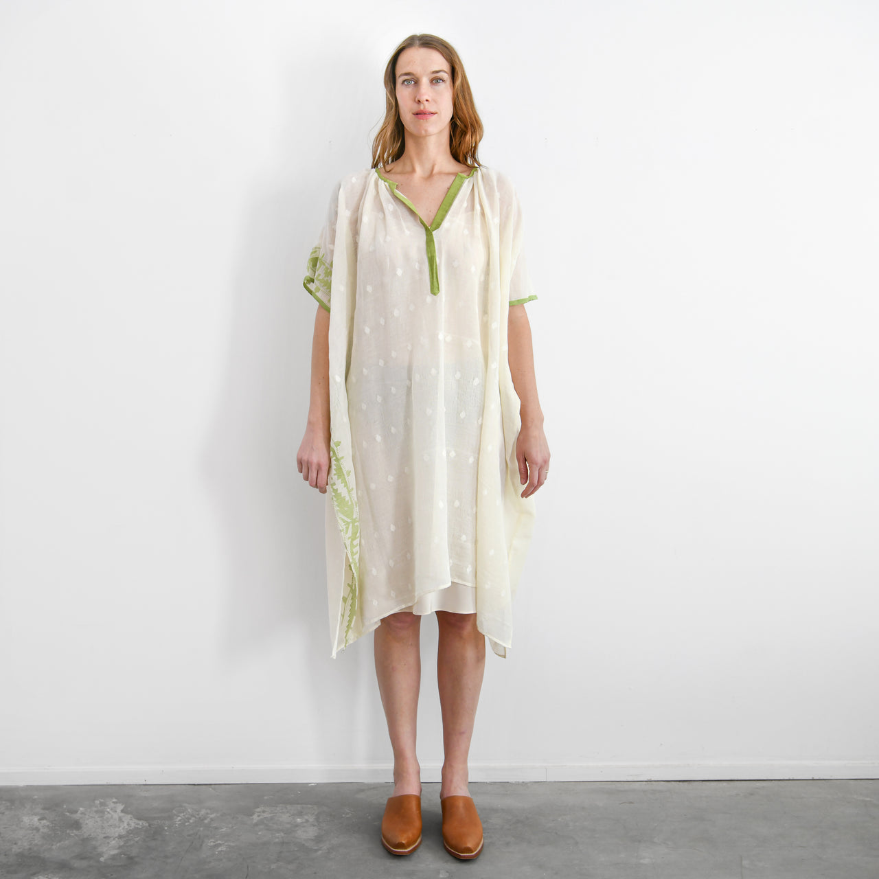 Two New York Caftan : Cream + Lime Motifs