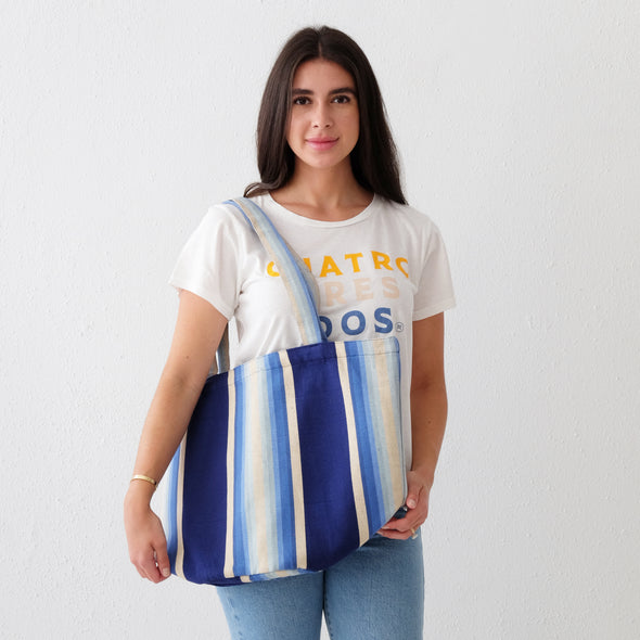 Garza Marfa Indigo Ombre Stripe Cotton Tote Bag