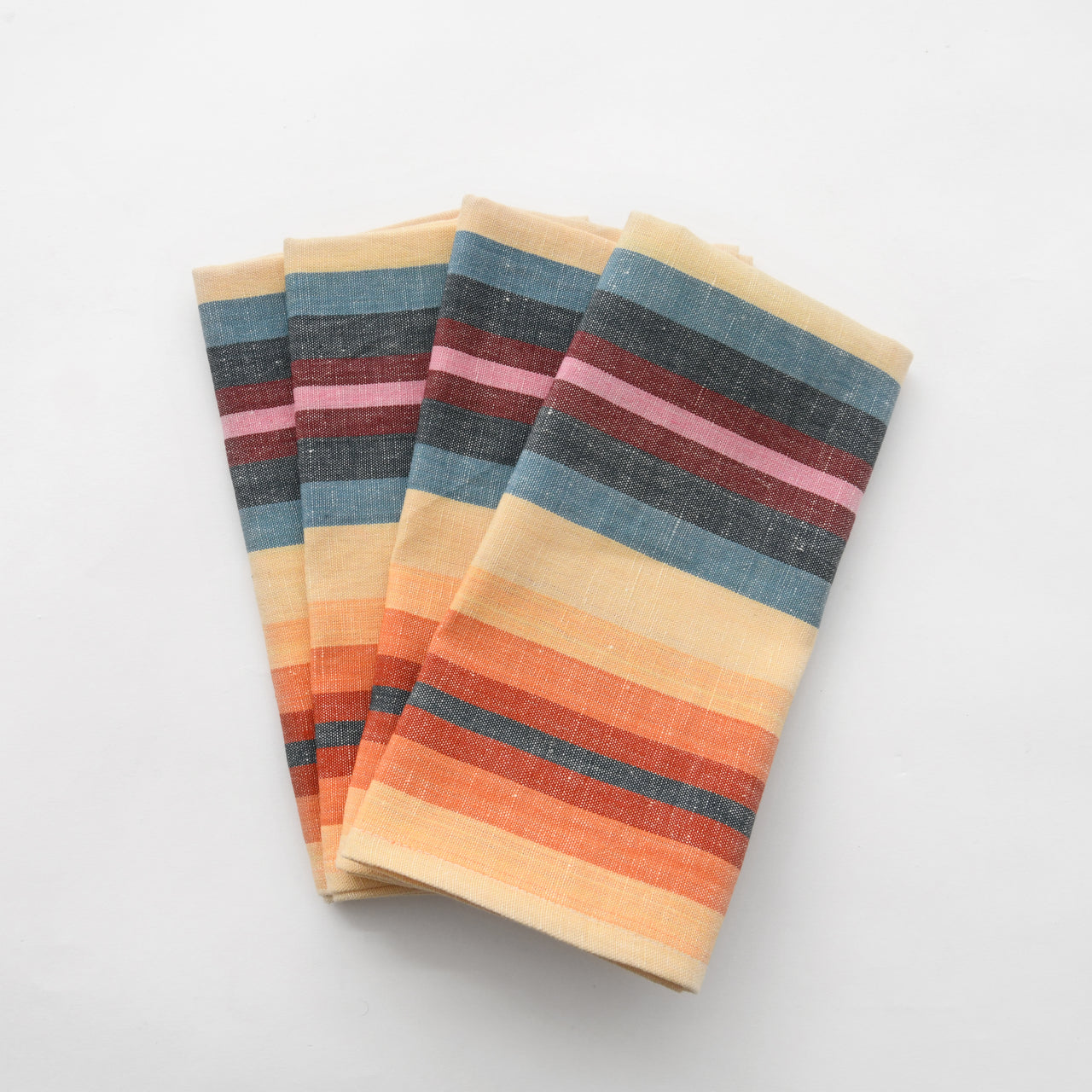 Garza Marfa Set of 4 Linen / Cotton Mini Rainbow Stripe Napkins