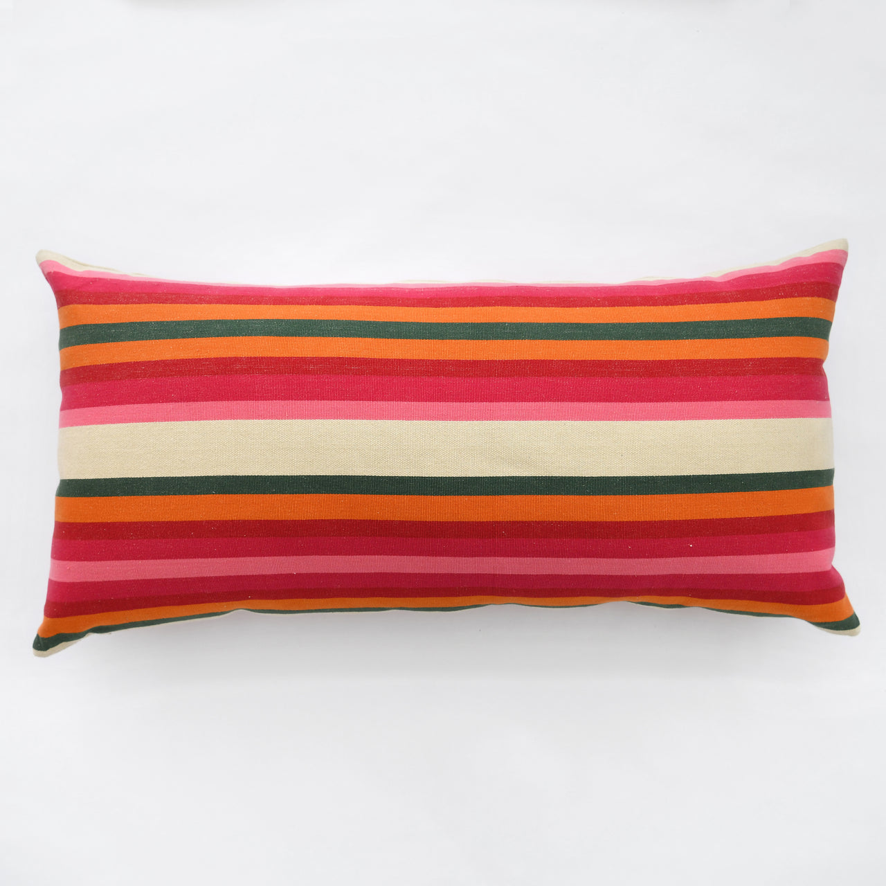 Garza Marfa Cotton  Pillow - 18" x 36" Bolster: Olive + Rosa Horizontal Stripe