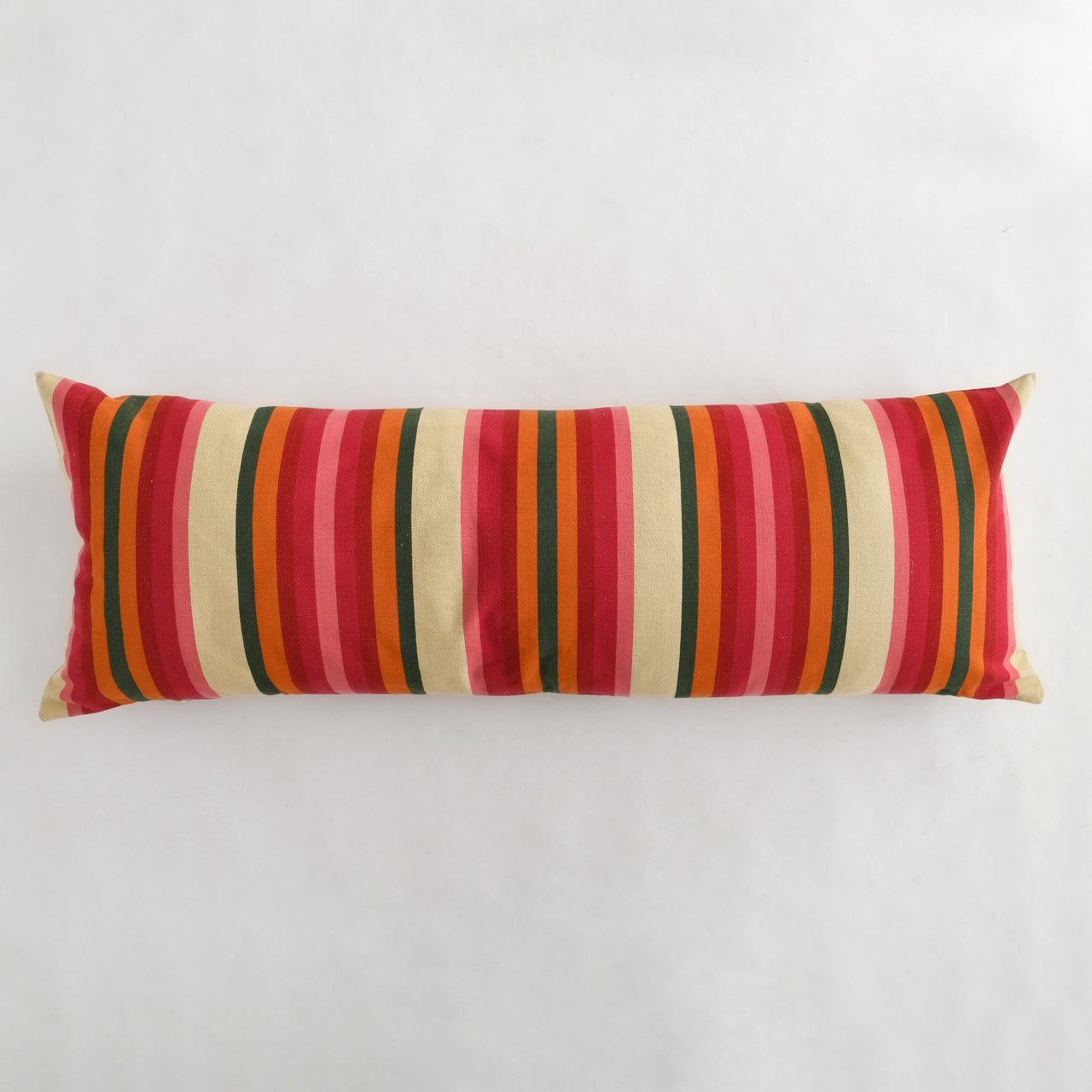 Garza Marfa Cotton Pillow - 18" x 48" Bolster:  Olive + Rosa Stripe
