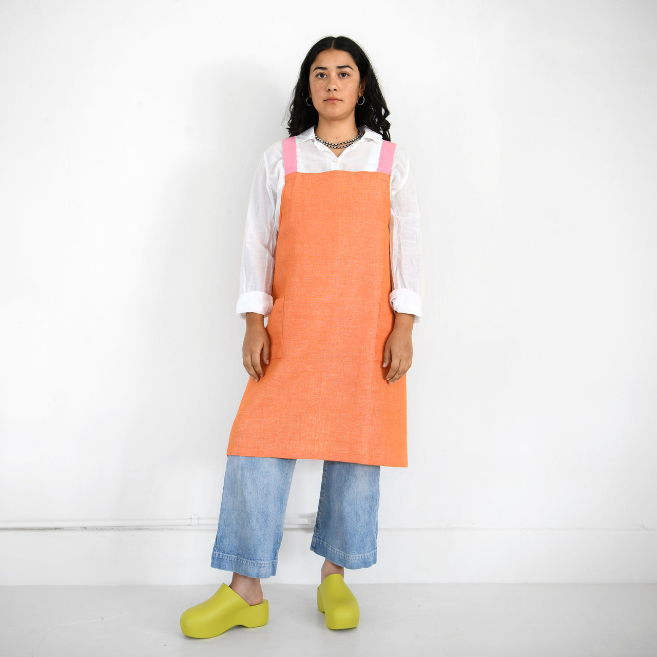 Garza Marfa Linen / Cotton Crossback Apron - Orange + Rosa