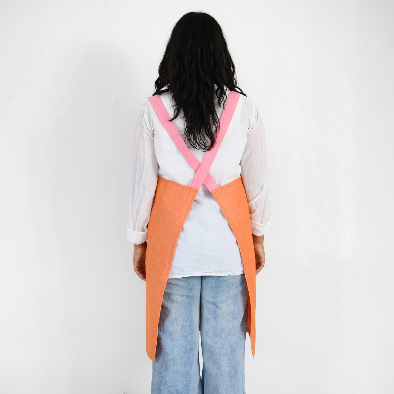 Garza Marfa Linen / Cotton Crossback Apron - Orange + Rosa
