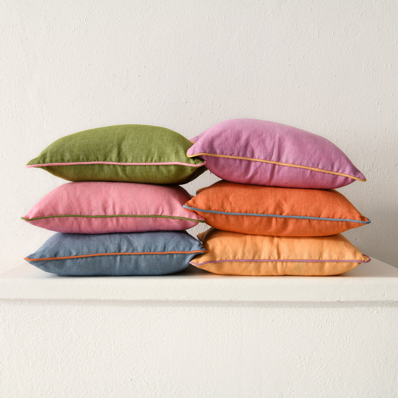 20" Square Tangerine Pillow - Denim Piping