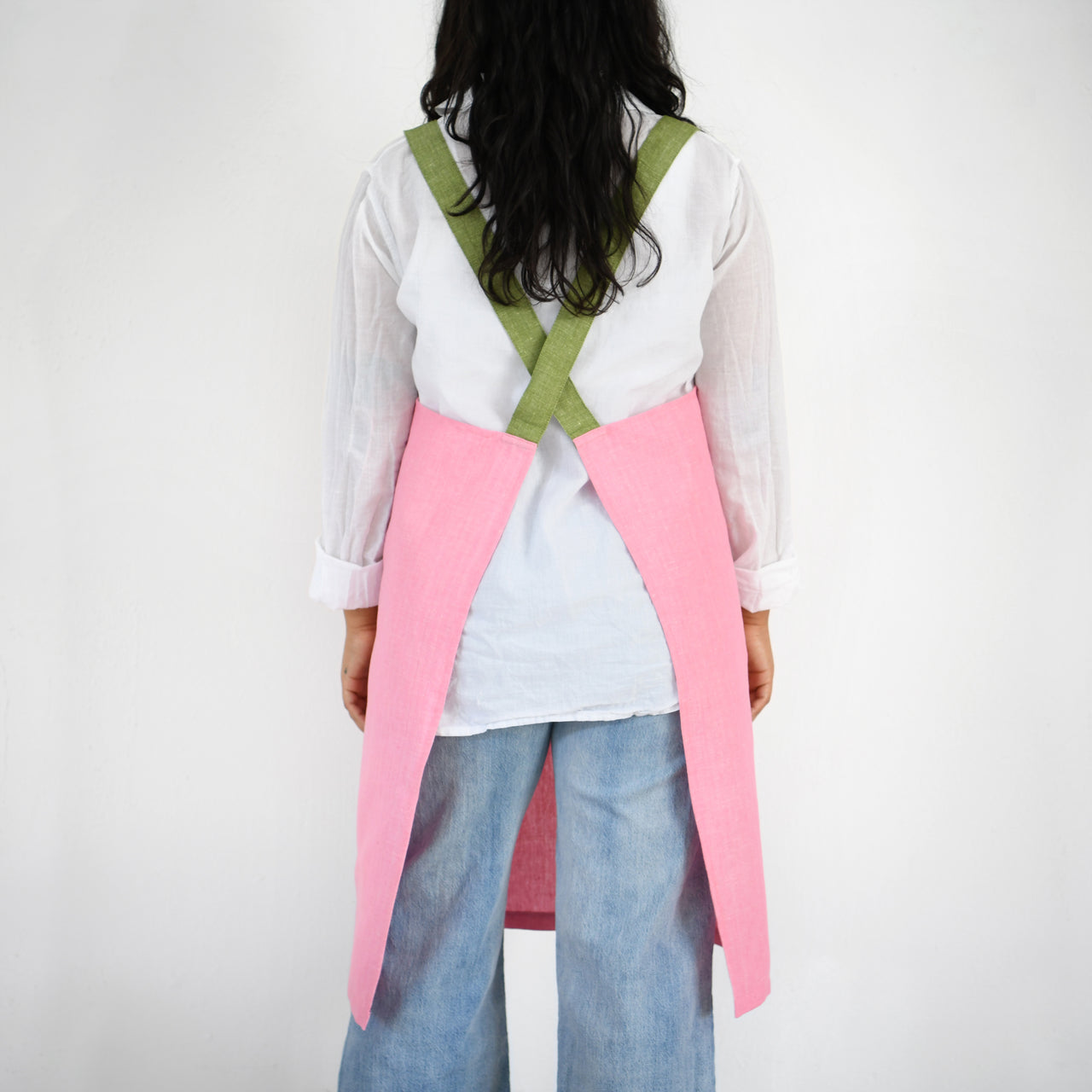Garza Marfa Linen / Cotton Crossback Apron - Rosa + Avocado