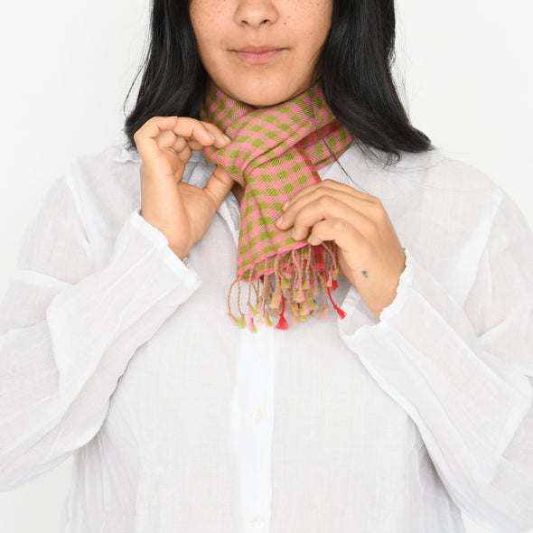 Goldfinch Cashmere Gingham Scarf - Pink Olive