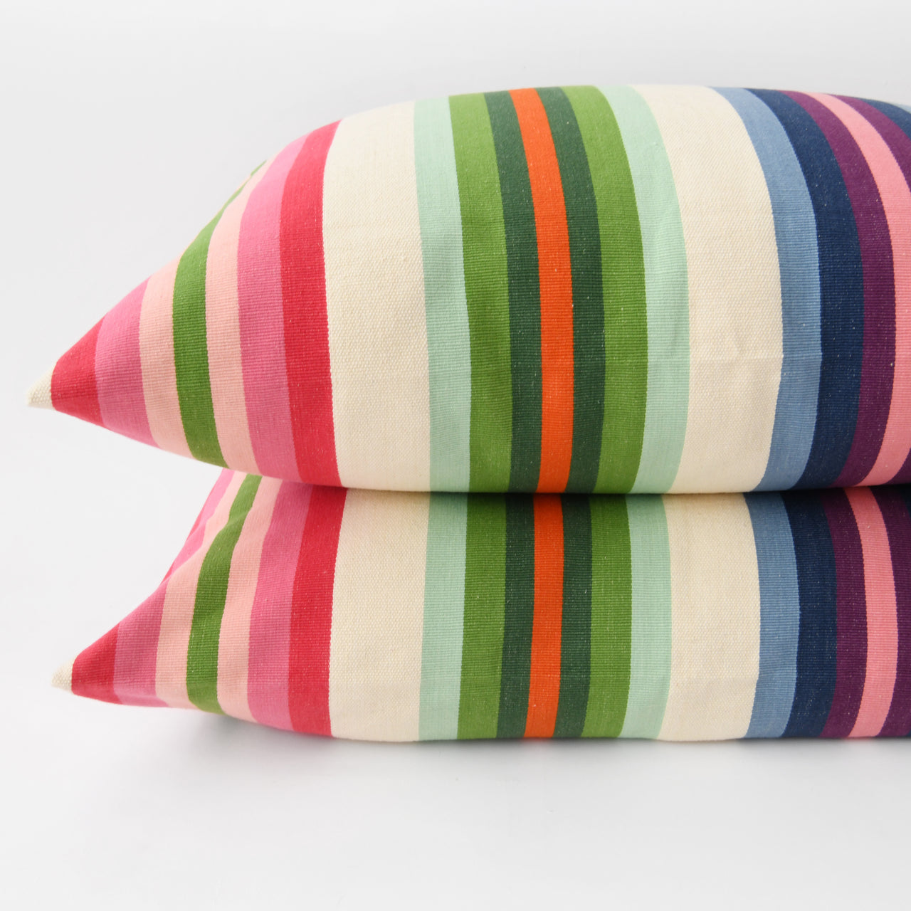 Garza Marfa Cotton Canvas 16" x 26" Bolster: Rainbow Stripe