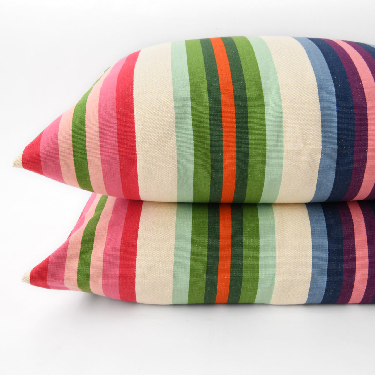 Garza Marfa Cotton Canvas 20" x 28" Bolster Pillow: Rainbow Stripe