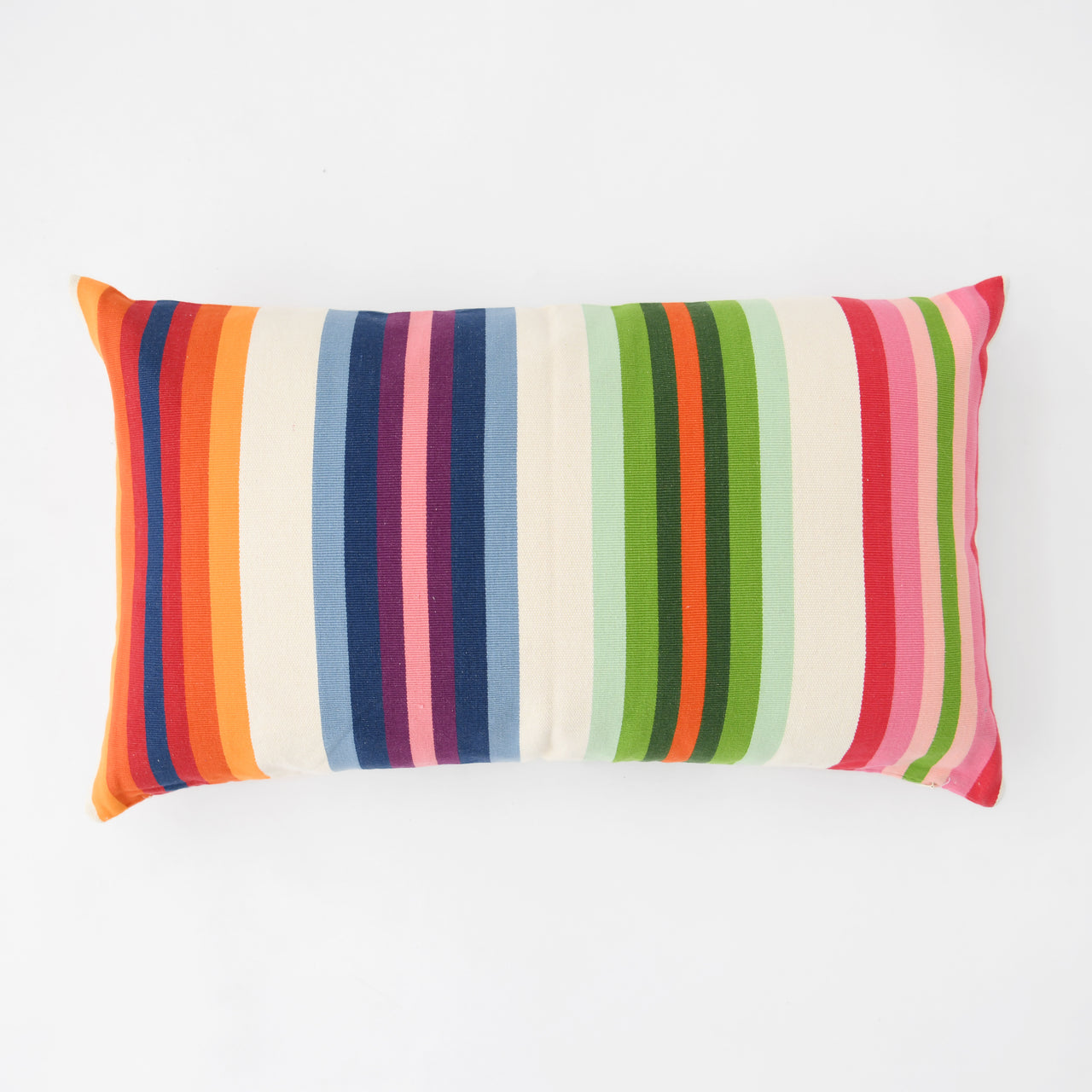 Garza Marfa Cotton Canvas 16" x 26" Bolster: Rainbow Stripe