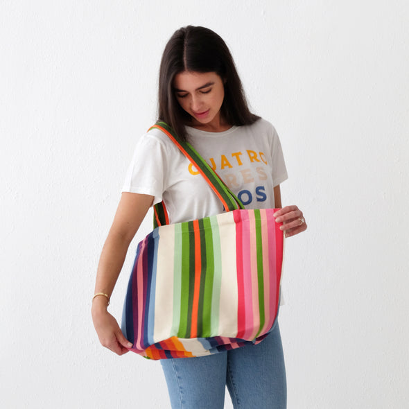 Garza Marfa Rainbow Stripe Cotton Tote Bag