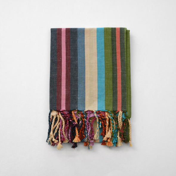 Linen + Cotton Hand Towel - Mini Rainbow Stripe