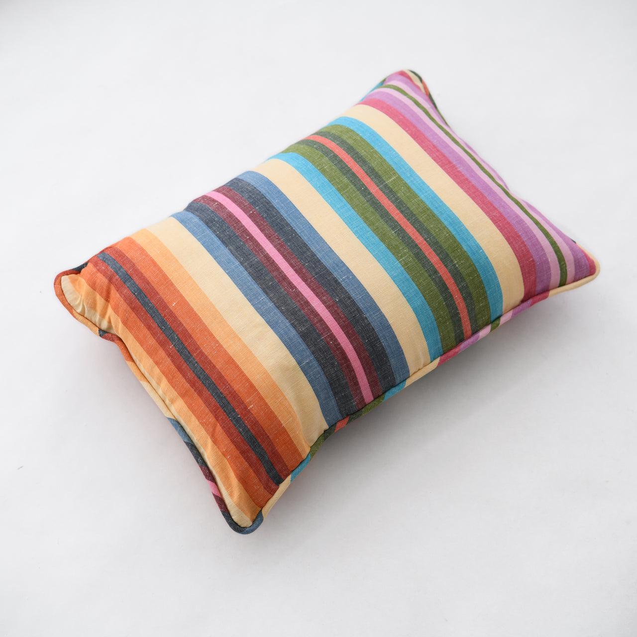 Garza Marfa Linen/ Cotton Bolster Pillow 14" x 20": Mini Rainbow