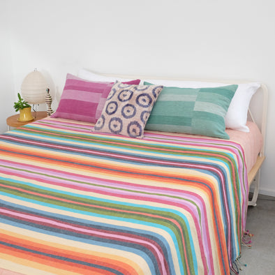 Rainbow Striped Linen + Cotton Throw