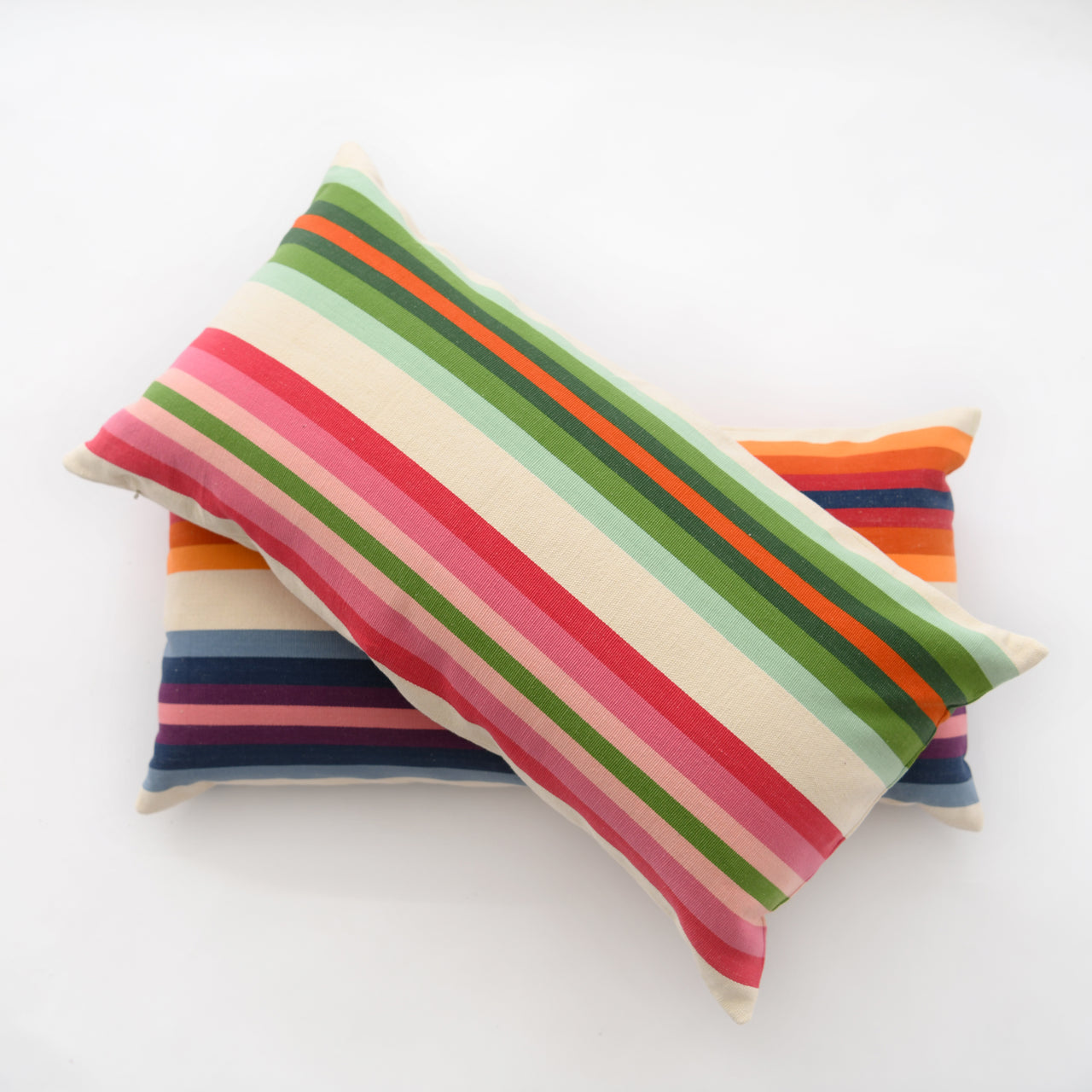 Garza Marfa Cotton Canvas 14" x 28" Bolster Pillow: Rainbow Stripe