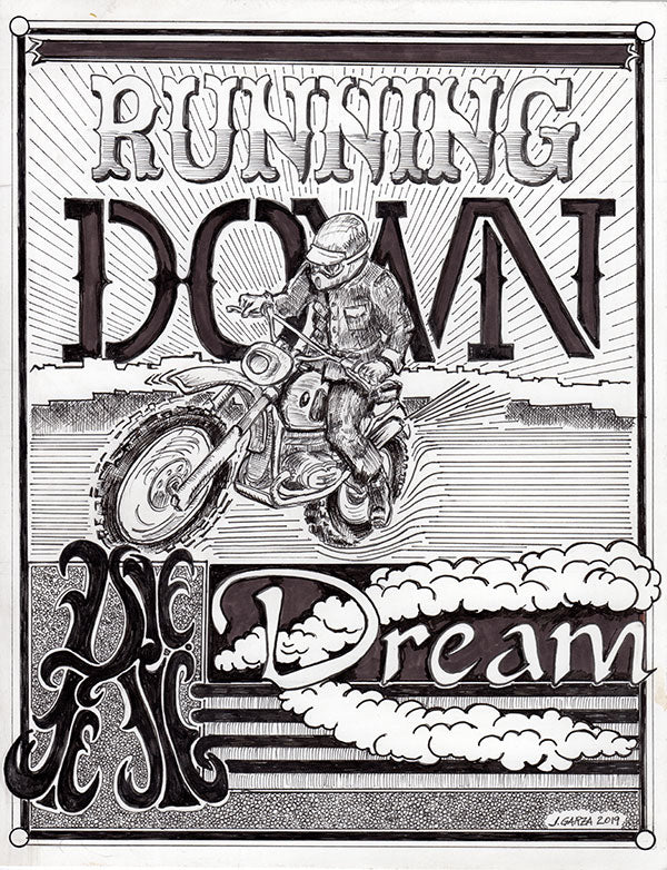 Jamey Garza Ink Drawing - Running Down A Dream