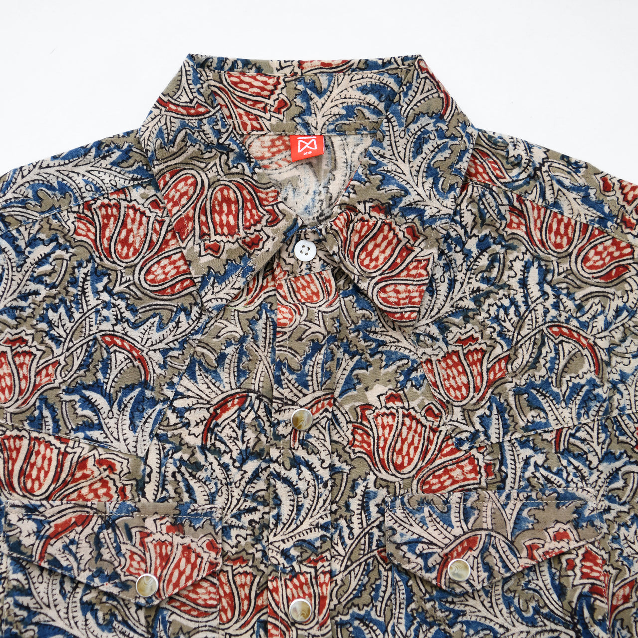 Garza Marfa Kalamkari Western Shirt : Olive Floral