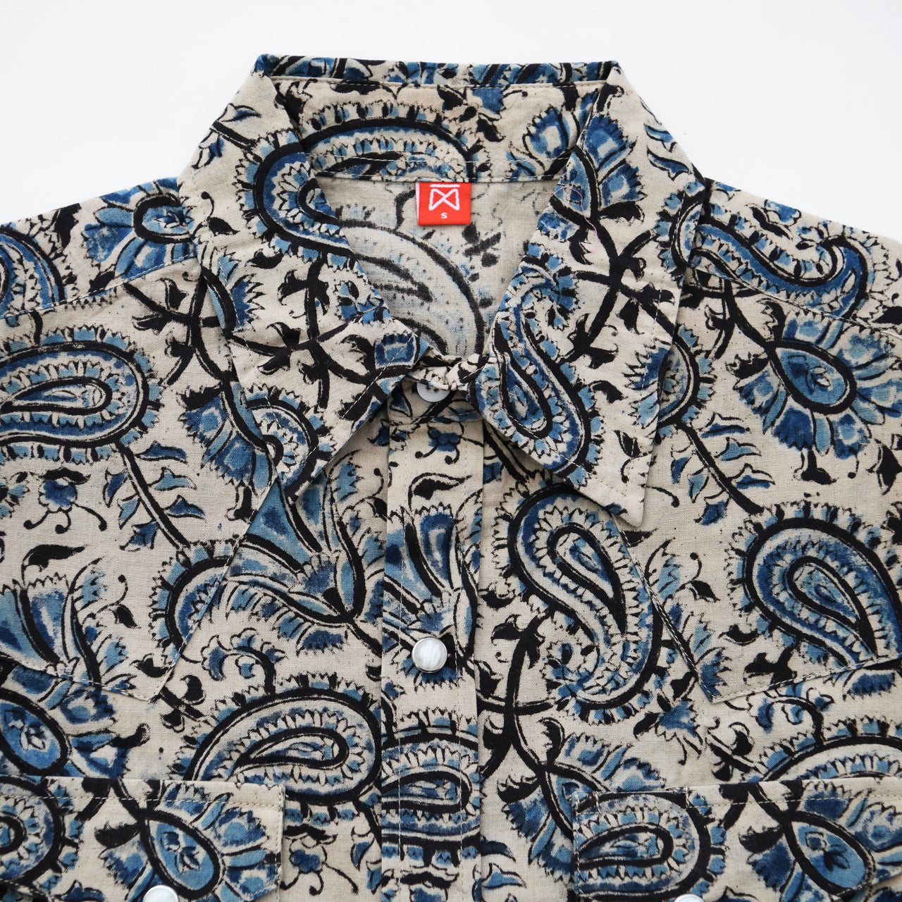 Garza Marfa Kalamkari Western Shirt : Blue Paisley