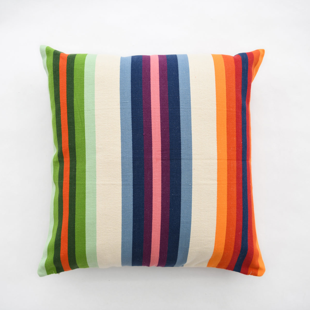 Garza Marfa Cotton Canvas 20" x 20" Pillow: Rainbow Stripe